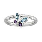 Stacks And Stones Sterling Silver Amethyst And Blue Topaz Ribbed Butterfly Stack Ring, Women's, Size: 9, Multicolor