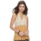 Juniors' Rewind Crochet Front Choker Neck Tank, Teens, Size: Small, Gold
