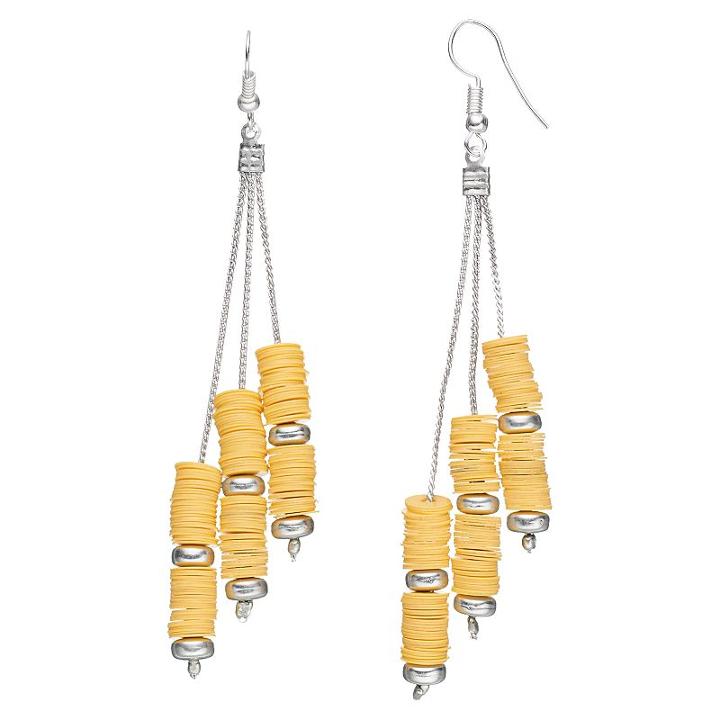 Yellow Disc Bead Nickel Free Asymmetrical Drop Earrings, Women's, Med Yellow