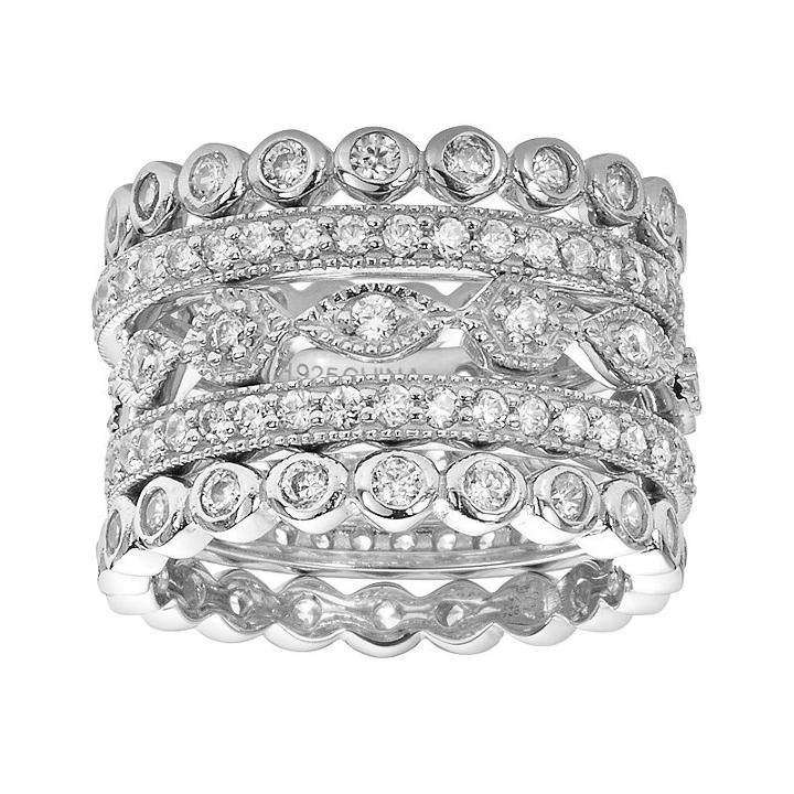 Sophie Miller Sterling Silver Cubic Zirconia Stack Ring Set, Women's, Size: 7, White