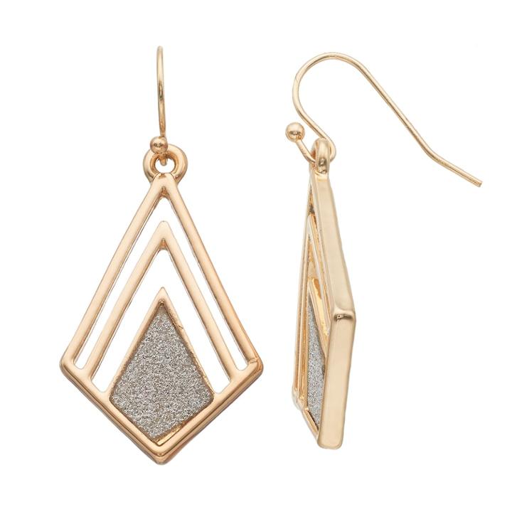 Glittery Oblong Drop Earrings, Women's, Gold