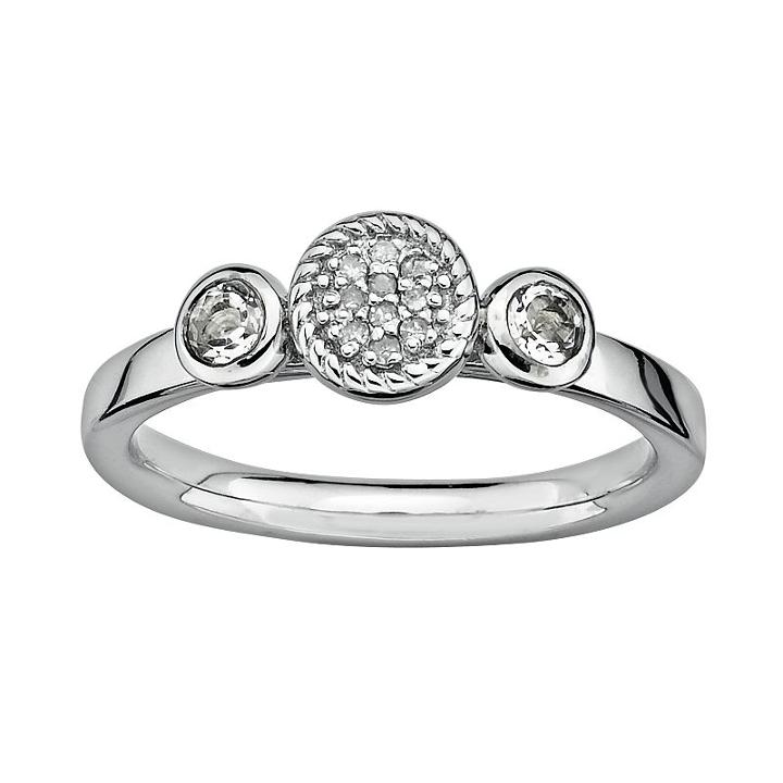 Stacks And Stones Sterling Sterling Silver White Topaz And Diamond Accent Stack Ring, Women's, Size: 10, Grey
