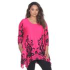 Plus Size White Mark Scroll Shark-bite Tunic, Women's, Size: 3xl, Pink