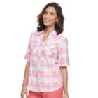Women's Cathy Daniels Plaid Roll-tab Shirt, Size: Small, Med Orange