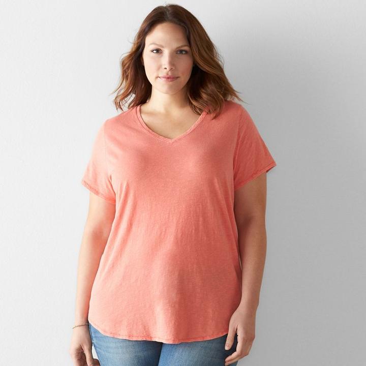 Plus Size Sonoma Goods For Life&trade; Essential V-neck Tee, Women's, Size: 0x, Med Orange