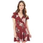 Juniors' Iz Byer Faux-wrap Short Sleeve Dress, Teens, Size: Large, Wine Floral