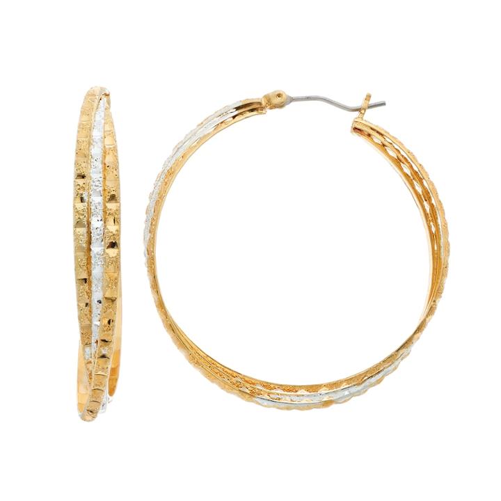 Napier Tone Textured Triple-twist Hoop Earrings, Women's, Multicolor