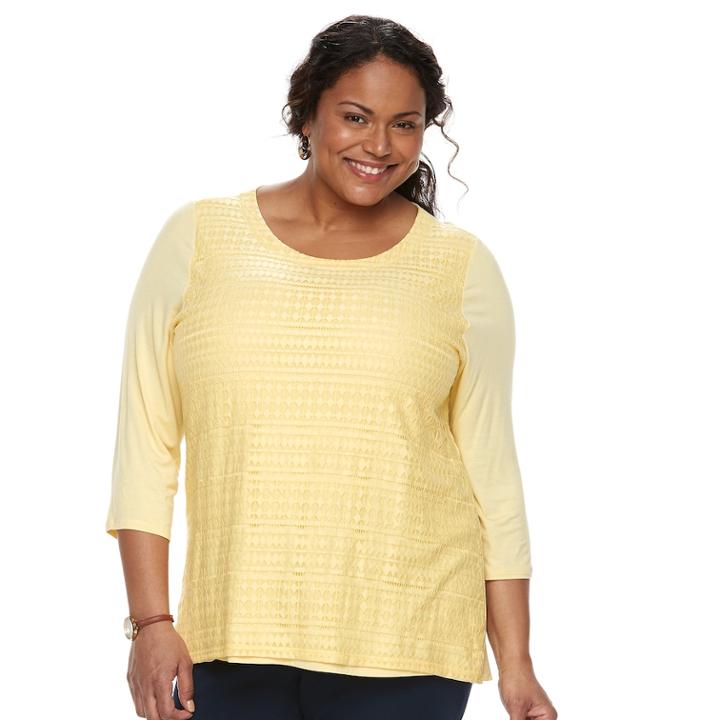 Plus Size Croft & Barrow&reg; Lace-front Scoopneck Tee, Women's, Size: 1xl, Gold