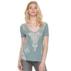 Women's Rock & Republic&reg; Embellished Cutout Tee, Size: Large, Med Grey