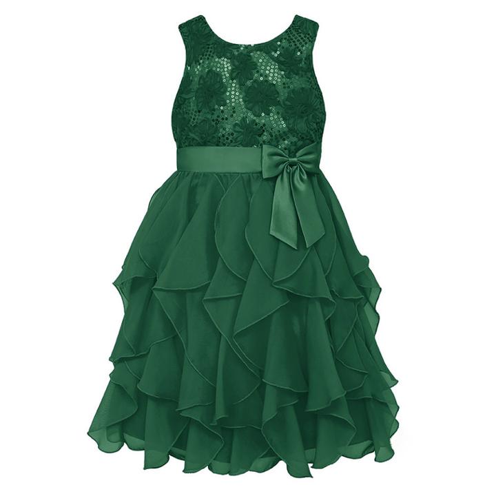 Girls 7-16 & Plus Size American Princess Floral Sequin Soutache Ruffle Dress, Size: 10, Dark Green