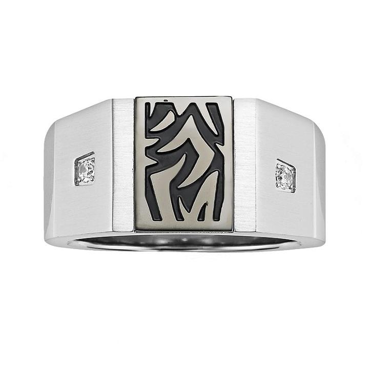 Axl By Triton Stainless Steel Diamond Accent Tattoo Ring - Men, Size: 11, Black