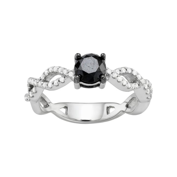 Sterling Silver 1 Carat T.w. Black & White Diamond Twist Engagement Ring, Women's, Size: 7