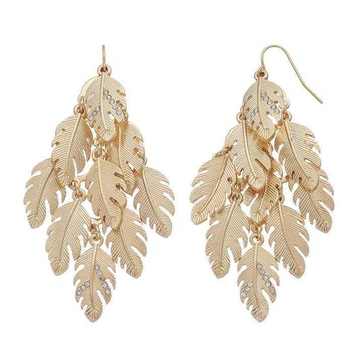 Textured Leaf Cluster Kite Earrings, Women's, Gold