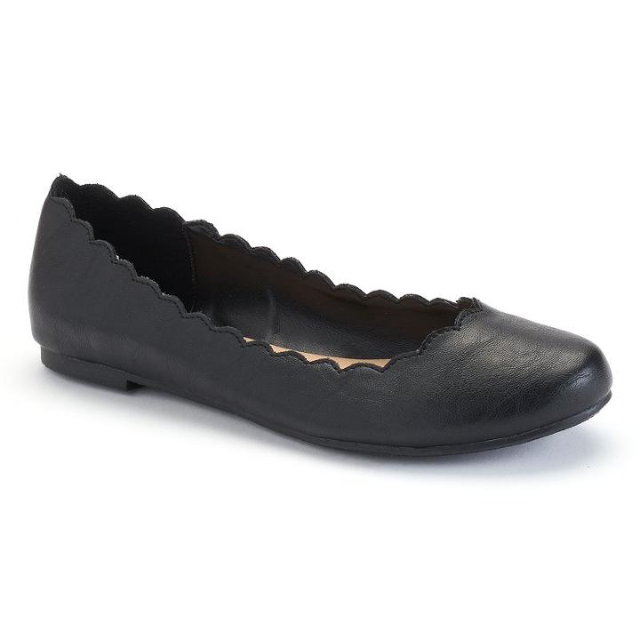 Lc Lauren Conrad Women's Scalloped Ballet Flats, Size: 6.5, Black