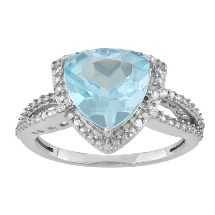 Sterling Silver Blue Topaz & Diamond Accent Triangle Ring, Women's, Size: 7