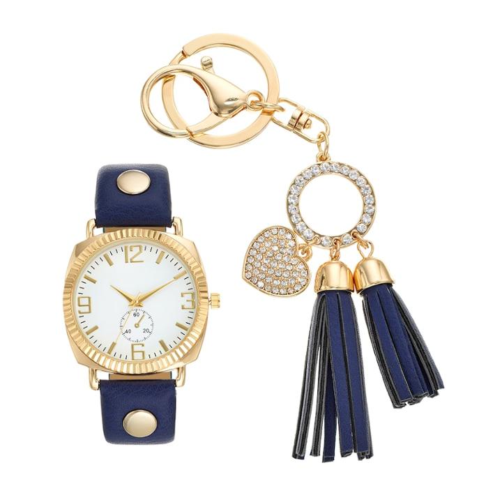 Women's Watch & Crystal Heart Tassel Key Chain Set, Size: Medium, Blue