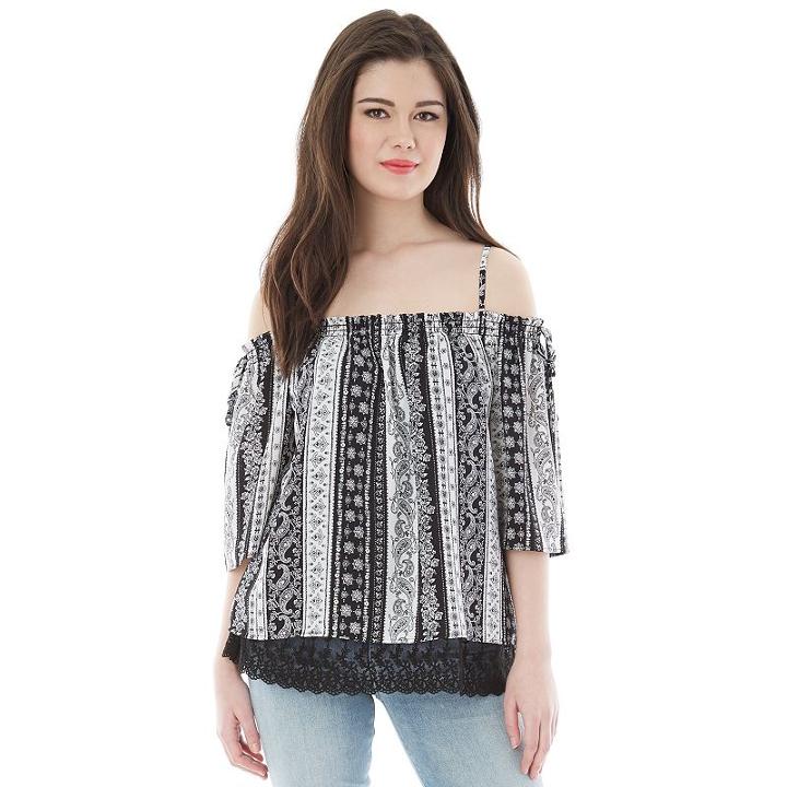 Juniors' Iz Byer California Lace Hem Off Shoulder Top, Girl's, Size: Xl, Ovrfl Oth