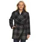 Women's D.e.t.a.i.l.s Plaid Shawl Collar Wool Blend Coat, Size: Medium, Black