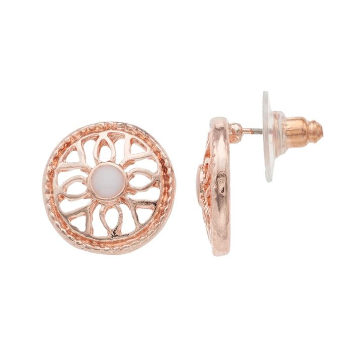 Filigree Circle Stud Earrings, Women's, Pink