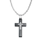 Axl By Triton Diamond Accent Stainless Steel & Black Ion-plated Stainless Steel Cross Pendant Necklace - Men, White