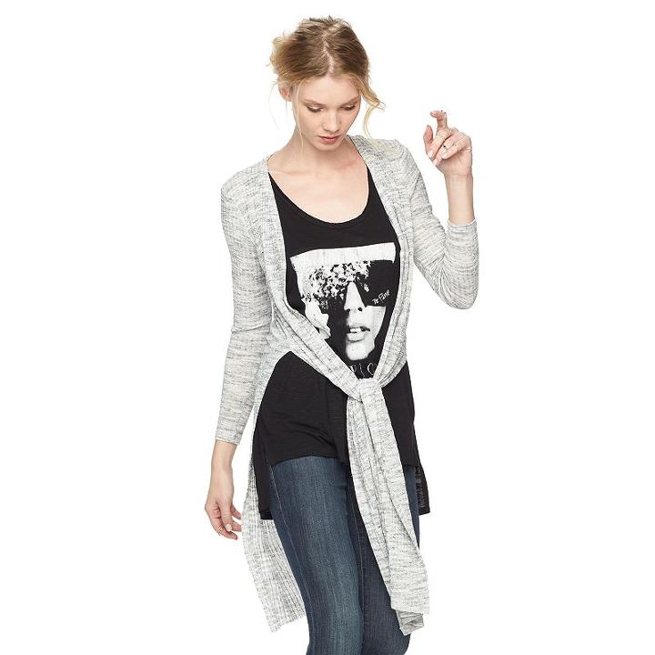 Women's Rock & Republic&reg; Tie-front Long Cardigan, Size: Medium, Med Grey
