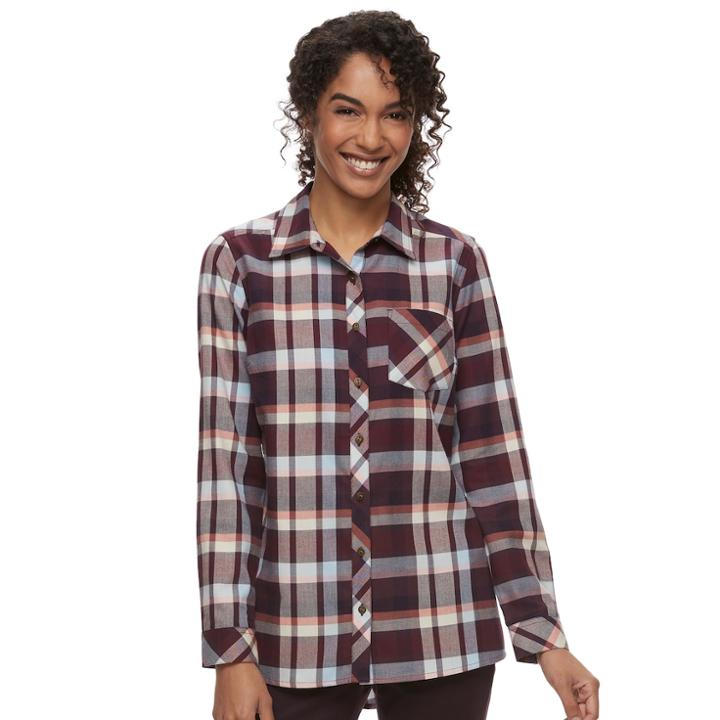 Women's Sonoma Goods For Life™ Essential Plaid Flannel Shirt, Size: Large, Dark Red