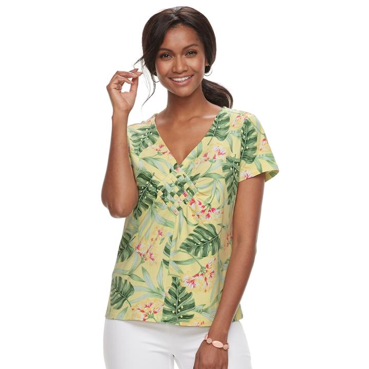 Women's Caribbean Joe Floral Woven Tee, Size: Xl, Lt Yellow