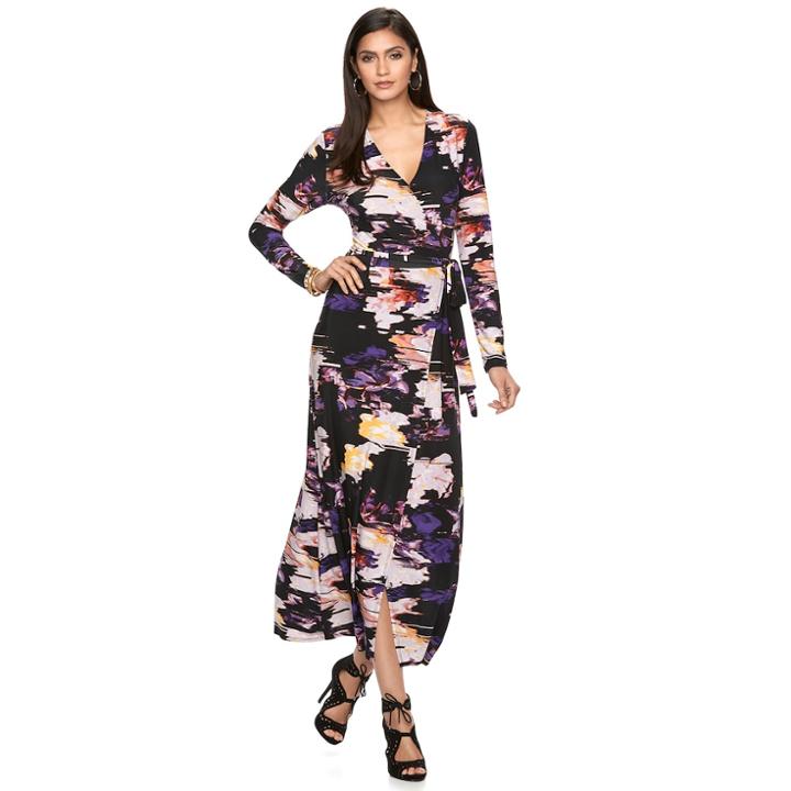 Women's Jennifer Lopez Print Faux-wrap Dress, Size: Xxl, Black