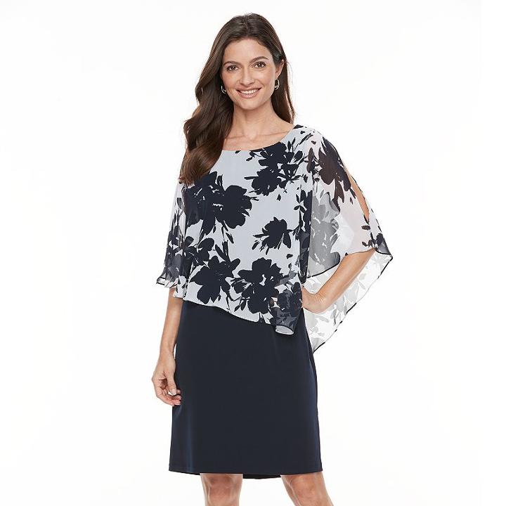 Women's Connected Apparel Popover Floral Dress, Size: 6, Blue (navy)