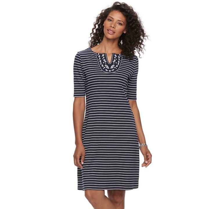 Women's Croft & Barrow&reg; Embroidered Dress, Size: Large, Blue