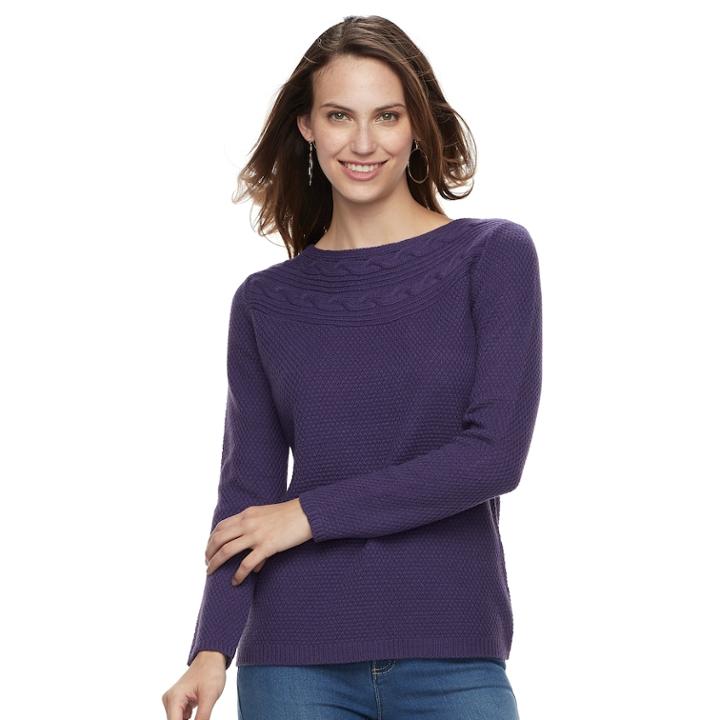 Women's Croft & Barrow&reg; Cable-knit Boatneck Sweater, Size: Xs, Purple