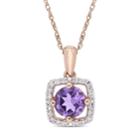 10k Rose Gold Amethyst 1/10 Carat T.w. Diamond Frame Pendant Necklace, Women's, Size: 17, Purple