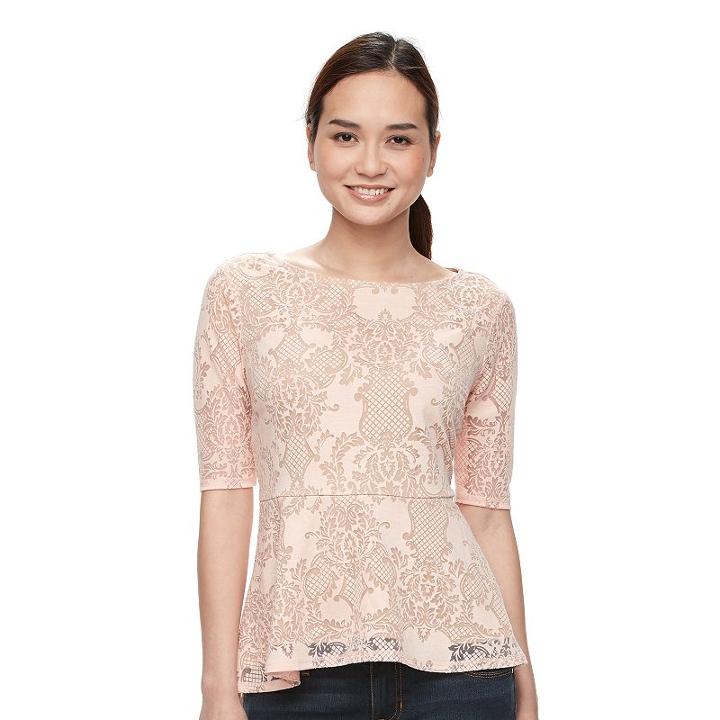 Petite Apt. 9&reg; Scroll Burnout Boatneck Top, Women's, Size: Xs Petite, Lt Orange