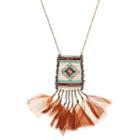 Long Beaded Tribal Feather Fringe Necklace, Women's, Multicolor