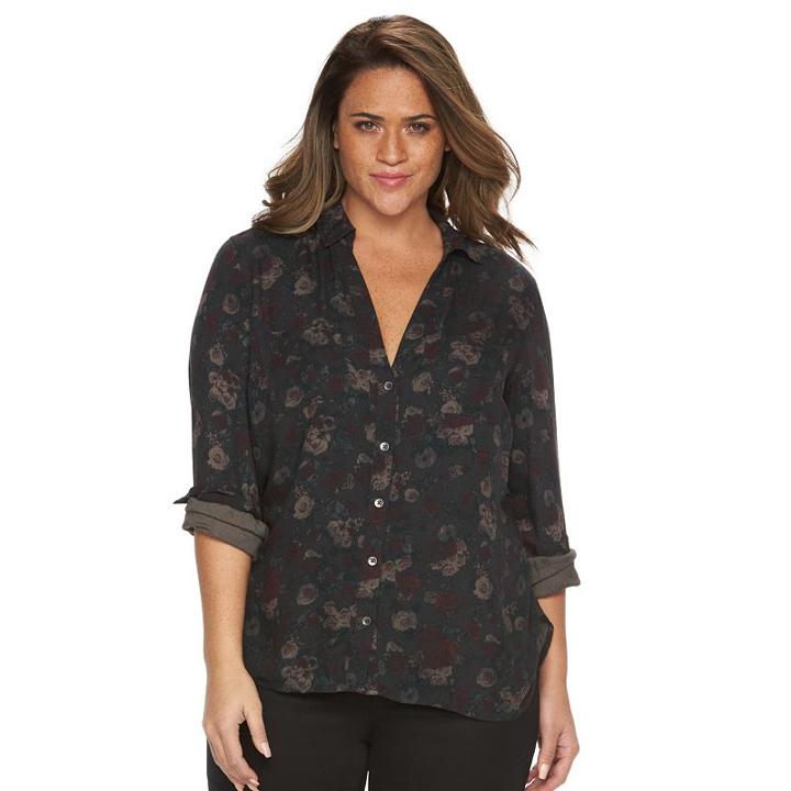 Plus Size Rock & Republic&reg; Floral High-low Shirt, Women's, Size: 0x, Med Red