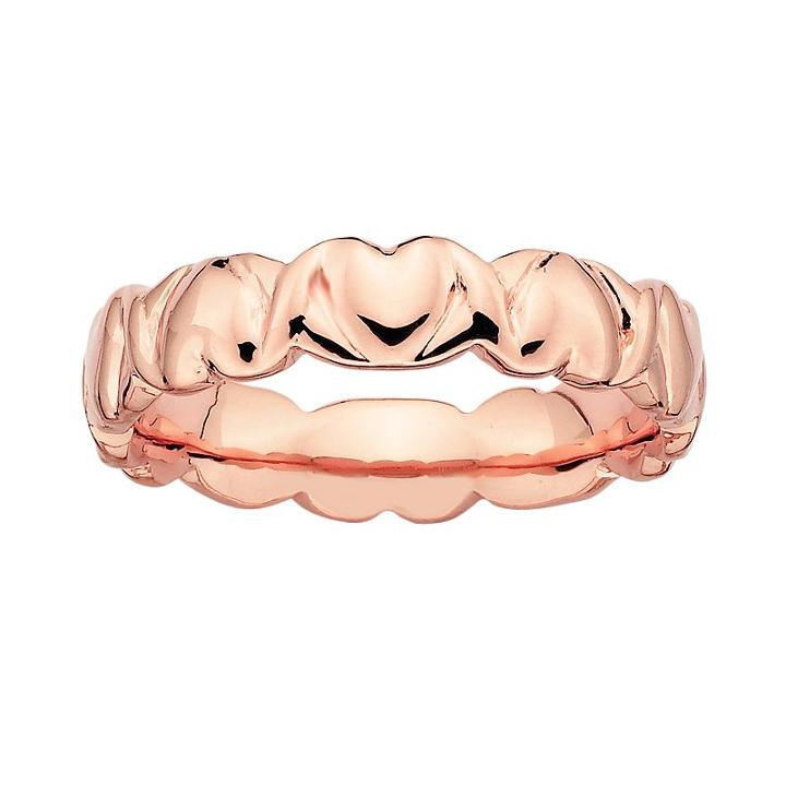 Stacks And Stones 18k Rose Gold Over Silver Heart Stack Ring, Women's, Size: 9, Pink
