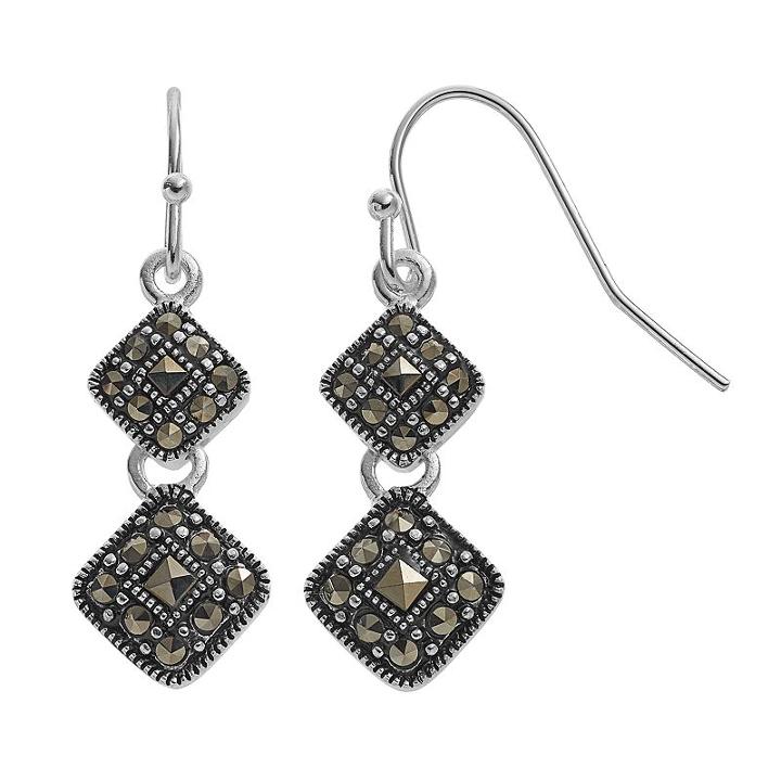 Silver Luxuries Marcasite Double Kite Drop Earrings, Women's, Grey