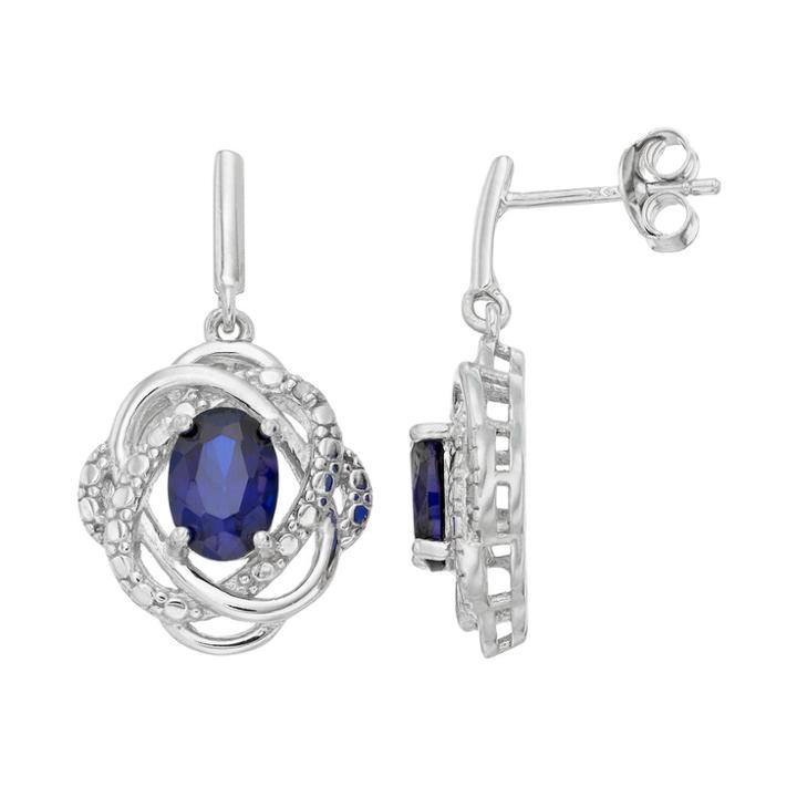 Radiant Gem Sterling Silver Lab-created Sapphire & Diamond Accent Oval Drop Earrings, Women's, Blue