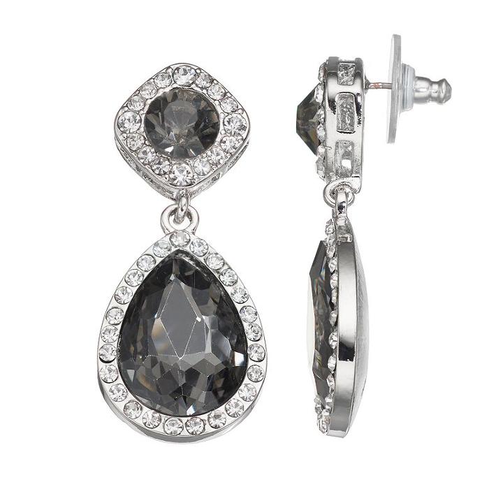 Jet Halo Square & Teardrop Nickel Free Earrings, Women's, Black