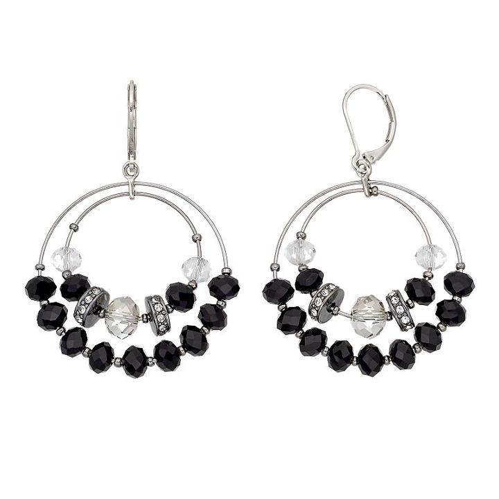 Simply Vera Vera Wang Black Bead Nickel Free Double Drop Hoop Earrings, Women's, Grey Other
