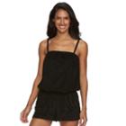 Women's Beach Scene Tie-front Terry Romper Cover-up, Size: Medium, Black