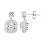 100 Facets Of Love Sterling Silver Lab-created White Sapphire Square Halo Drop Earrings, Women's
