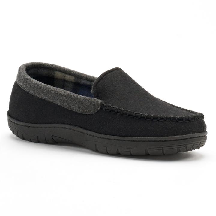 Men's Heat Keep Flannel Venetian Moccasin Slippers, Size: Xxl, Black