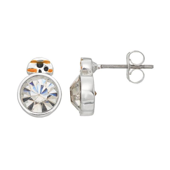 Star Wars Silver Plated Crystal Bb-8 Stud Earrings, Women's, White