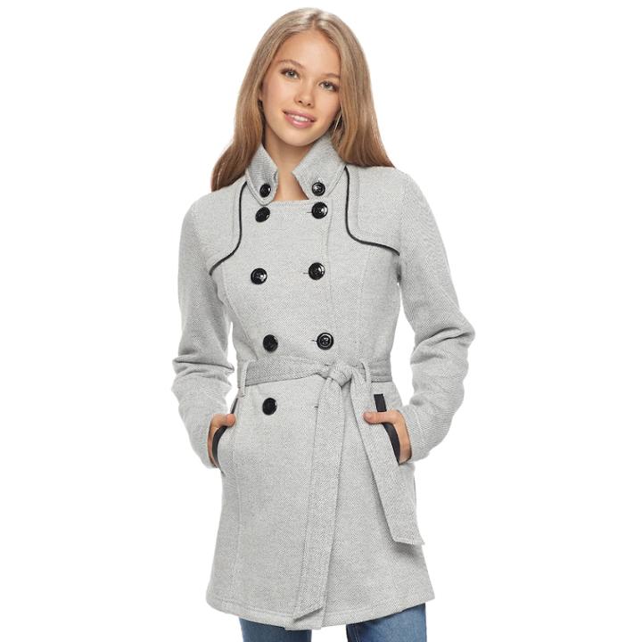 Juniors' Iz Byer Double-breasted Fleece Trench Coat, Teens, Size: Large, Light Grey