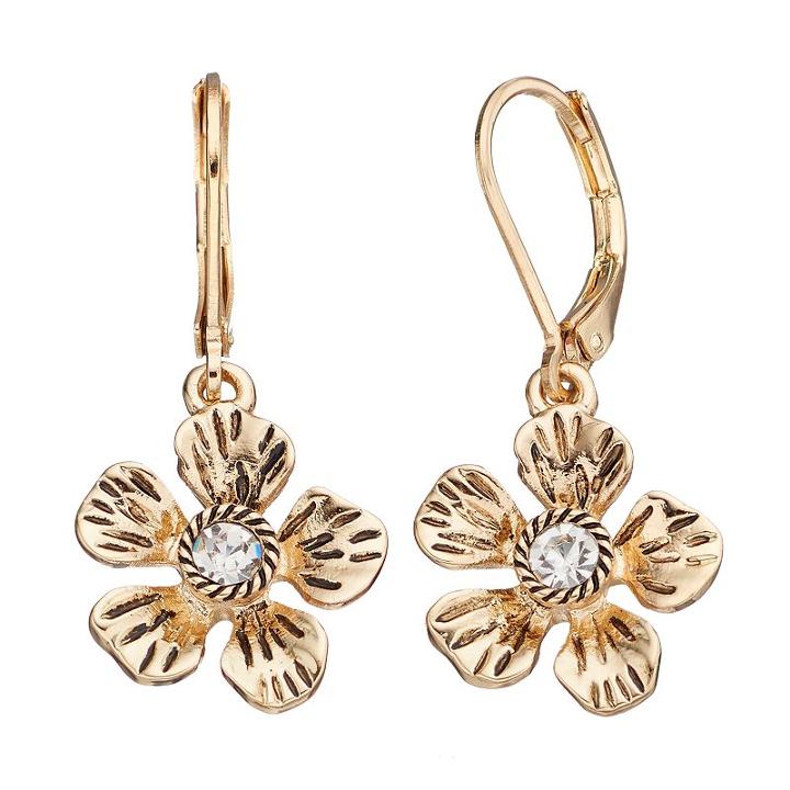 Napier Simulated Crystal Flower Nickel Free Drop Earrings, Women's, Gold