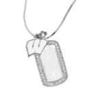 Wisconsin Badgers Sterling Silver Cubic Zirconia Dog Tag Pendant, White