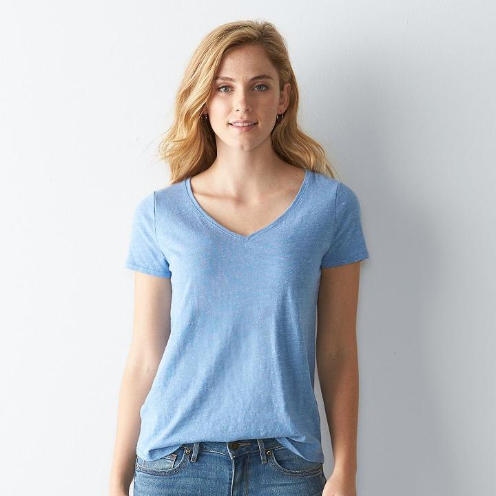 Women's Sonoma Goods For Life&trade; Essential Marled V-neck Tee, Size: Large, Med Blue