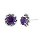 Amethyst And Lab-created Blue Sapphire Sterling Silver Flower Button Stud Earrings, Women's, Multicolor