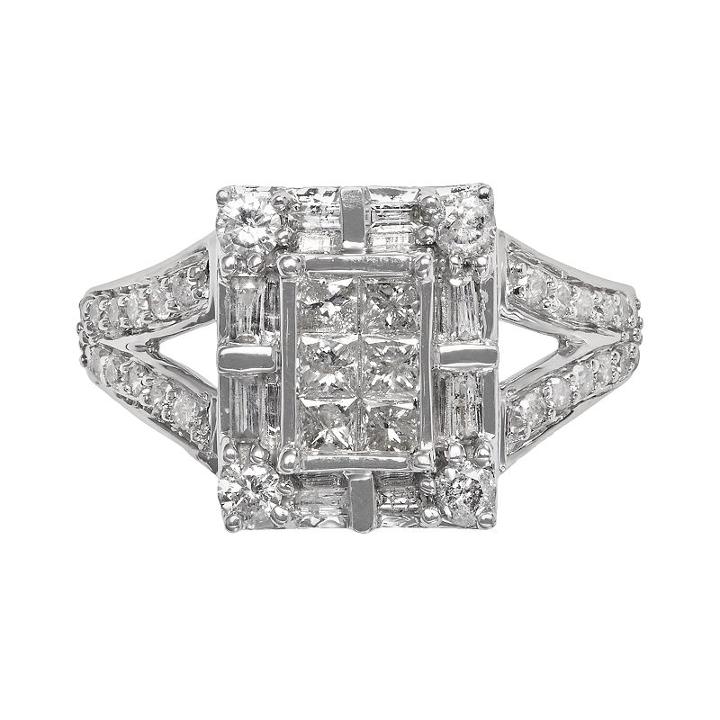 Diamond Frame Engagement Ring In 10k White Gold (1 Ct. T.w.), Women's, Size: 8